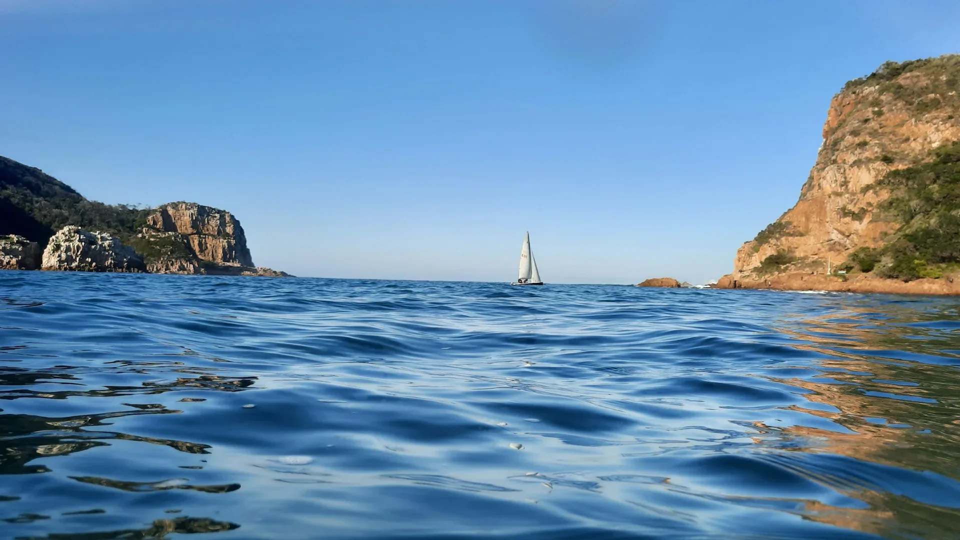 Water-level view through the Knysna Heads on the Garden Route